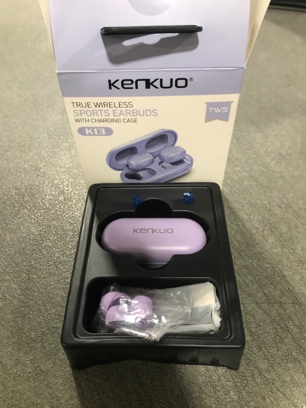 Photo 2 of KENKUO Wireless Earbuds for Small Ear Canals, only 3g Light Weight, Cute Colors for Women & Kids Earbuds, Bluetooth 5.3 Ear Buds, Fast Charging Case, Wireless Earphones for iPhone Android, Purple