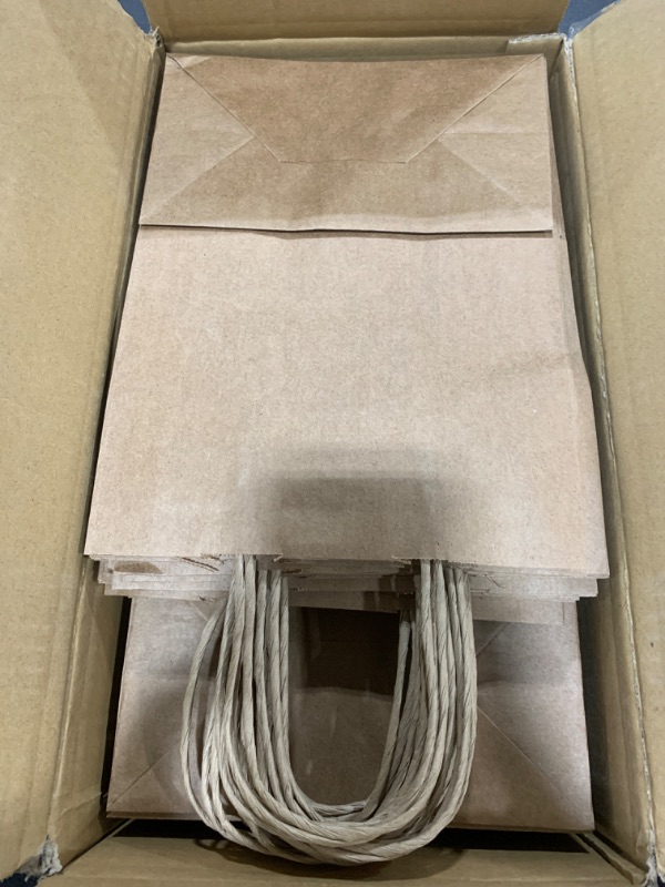 Photo 2 of 10.6x7.9x4.3" Kraft Paper Bags 100pcs Gift Bag with Handles for Wedding Party Craft Retail Packaging,Recycled Twist Handles Brown Shopping Bags (Brown,S-100)