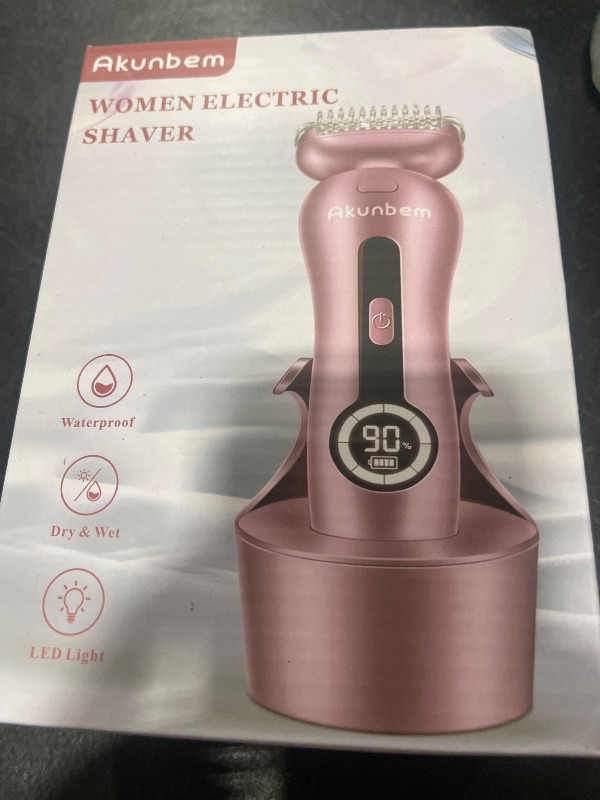 Photo 2 of Akunbem Electric Shaver for Women for Legs Bikini Trimmer Electric Razors for Women Underarm Public Hairs Rechargeable Womens Shaver Wet Dry Use Painless Cordless with Detachable Head (Pink)