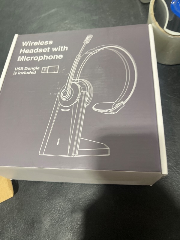 Photo 2 of Earbay Wireless Headset, Bluetooth Headset with Noise Canceling Microphone & Charging Base, Wireless Headset with Mic Mute & USB Dongle for Work from Home/Office/Computer/Laptop/Call Center/Zoom/Teams