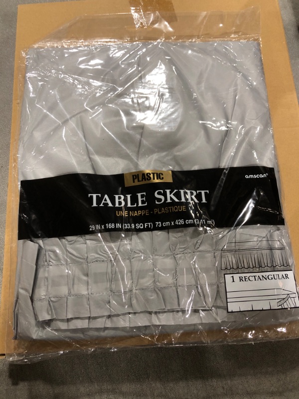 Photo 2 of Amscan Pleated Rectangle Plastic Table Skirt In Solid Color Design, 14' x 29", Silver