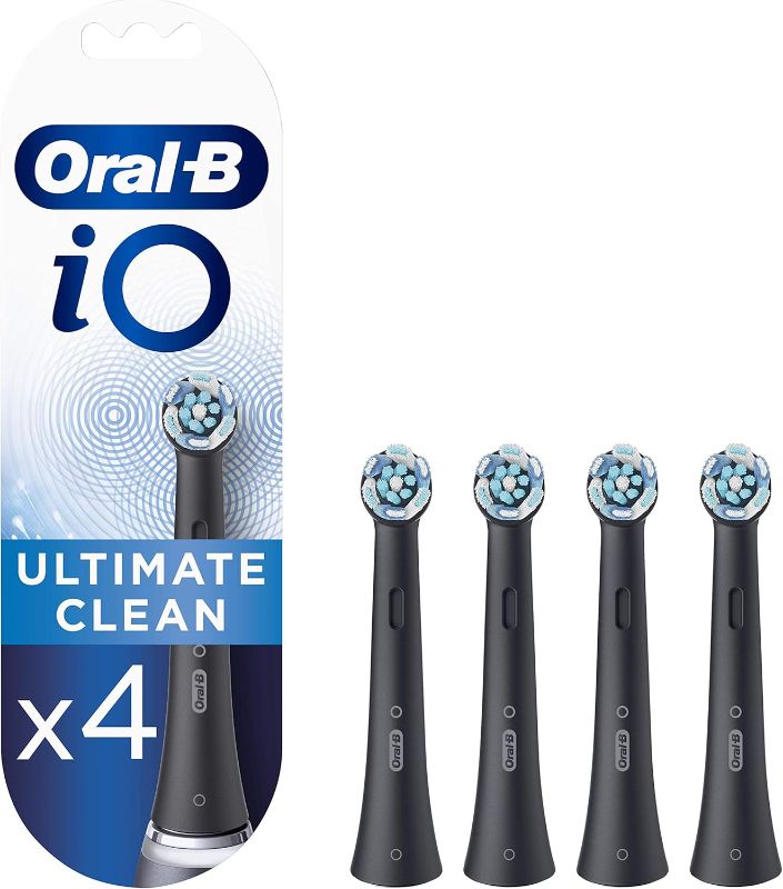 Photo 1 of Oral-B iO Ultimate Clean Electric Toothbrush Head, Twisted & Angled Bristles for Deeper Plaque Removal, Pack of 4, Suitable for Mailbox, Black