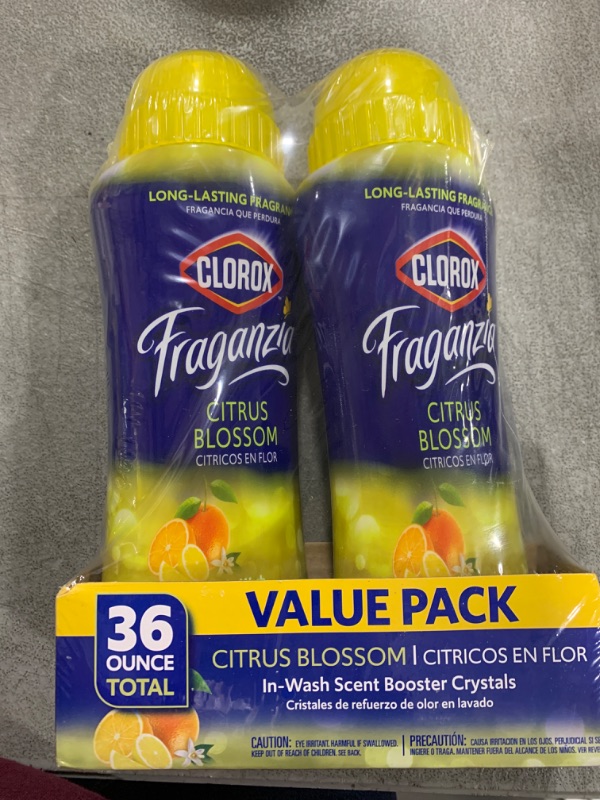 Photo 2 of Clorox Fraganzia In-Wash Scent Booster Crystals in Citrus Blossom Scent, Twinpack of 2x 18oz, Total 36oz | Laundry Scent Booster Crystals | Citrus Blossom, Light Citrus Laundry Fragrance Crystals