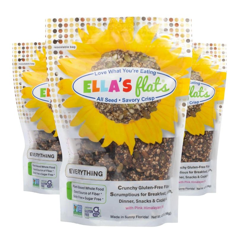 Photo 1 of ELLA’S FLATS® Everything All Seed Savory Crisps – All Natural, Gluten Free, Good Source of Protein, High Fiber, Vegan and Keto Friendly (3 Pack)
