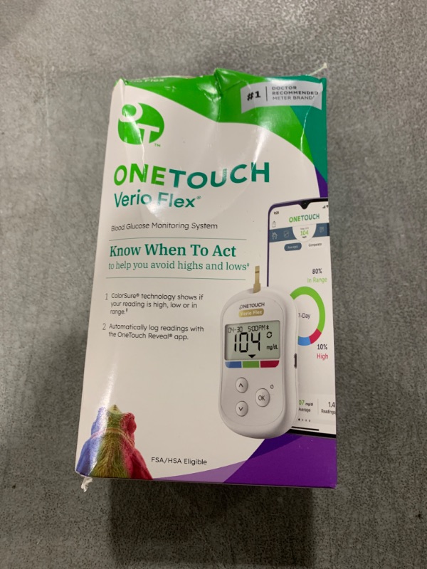 Photo 2 of OneTouch Verio Flex Blood Glucose Meter For Sugar Test Kit | Includes Blood Glucose Monitor, Lancing Device, 10 Sterile Lancets, and Carrying Case