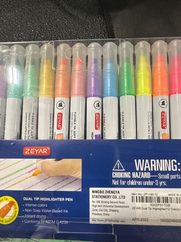 Photo 1 of ZEYAR Flexible Tip Highlighter, Dual Tips Marker Pen, Chisel and Fine Tips, Flexible Tip and Soft Touch, Water Based, Assorted Colors, Quick Dry (12 Colors)