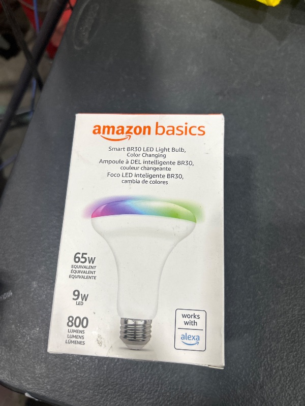 Photo 2 of Amazon Basics Smart BR30 LED Light Bulb, Color Changing, 60W Equivalent, 800LM, Works with Alexa Only, 2.4 GHz Wi-Fi, No Hub Required, 1-Pack