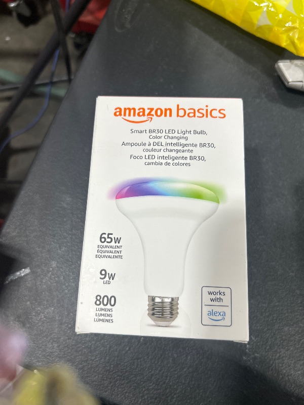 Photo 2 of Amazon Basics Smart BR30 LED Light Bulb, Color Changing, 60W Equivalent, 800LM, Works with Alexa Only, 2.4 GHz Wi-Fi, No Hub Required, 1-Pack