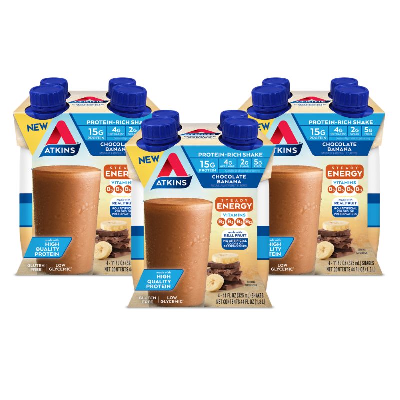 Photo 1 of Atkins Gluten Free Protein-Rich Shake Chocolate Banana Keto Friendly 3/4ct Packs
