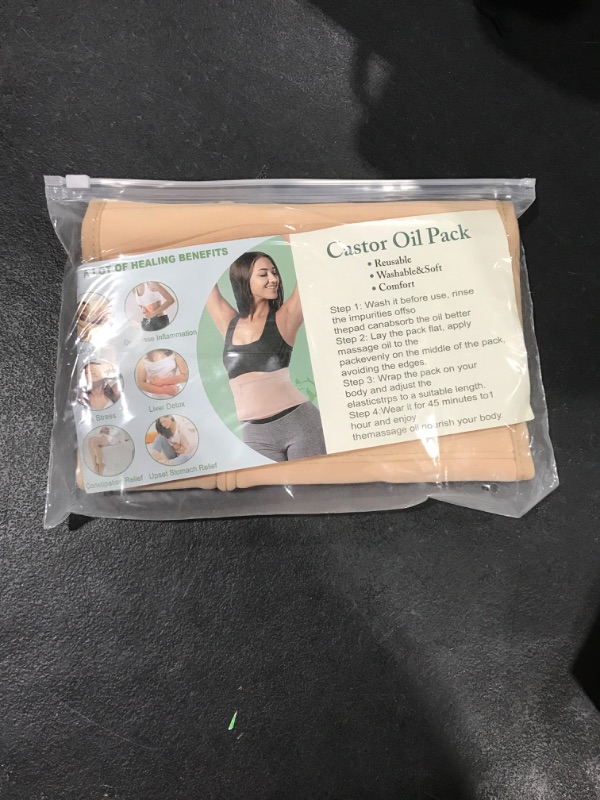 Photo 2 of 2 Pack Castor Oil Pack Wrap for Liver Detox, Skin -friendly Flannel Castor Castor Oil Pack Kit for Waist and Neck with Adjustable Strap and Pocket, Reusable Machine Washable (Oil Not Included) (Khaki)