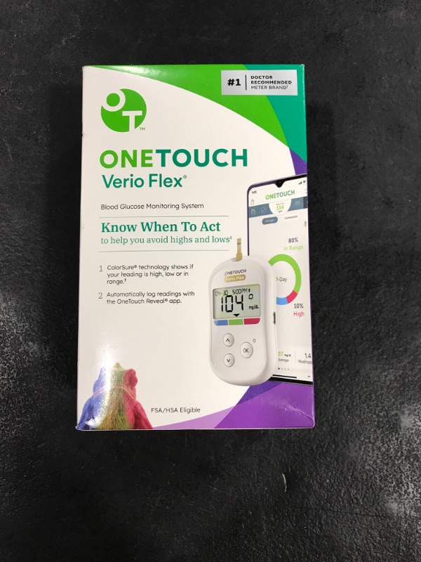 Photo 2 of OneTouch Verio Flex Blood Glucose Meter For Sugar Test Kit | Includes Blood Glucose Monitor, Lancing Device, 10 Sterile Lancets, and Carrying Case