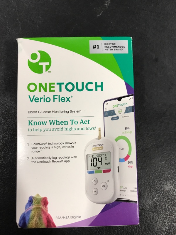 Photo 2 of OneTouch Verio Flex Blood Glucose Meter For Sugar Test Kit | Includes Blood Glucose Monitor, Lancing Device, 10 Sterile Lancets, and Carrying Case