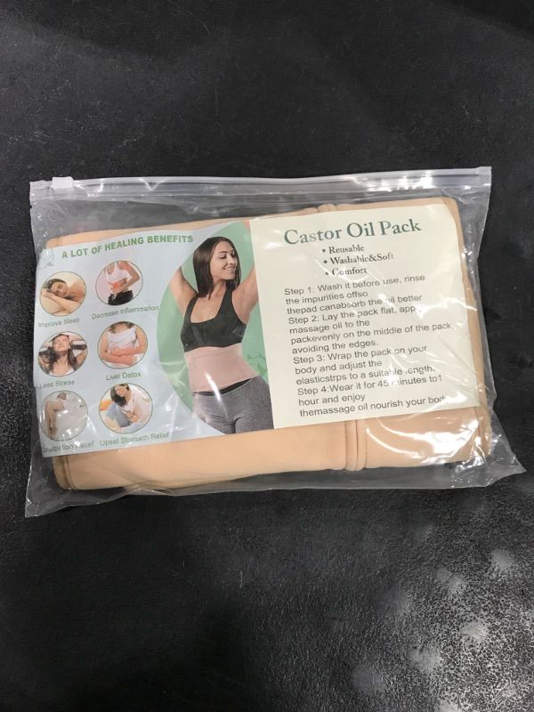 Photo 2 of 2 Pack Castor Oil Pack Wrap for Liver Detox, Skin -friendly Flannel Castor Castor Oil Pack Kit for Waist and Neck with Adjustable Strap and Pocket, Reusable Machine Washable (Oil Not Included) (Khaki)