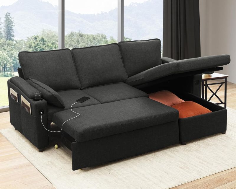 Photo 1 of *ONLY FAR RIGHT SIDE COUCH** *STOCK PHOTO JUST FOR REFERENCE//UKNOWN MODEL OR BRAND **  Sofa Bed Sleeper Pull Out 2 in 1 Sectional Sleeper Sofa Couch DARK GREY