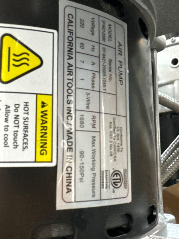 Photo 5 of *UNABLE TO TEST**California Air Tools CAT-60040CAD 4.0 HP Ultra Quiet and Oil-Free Air Compressor, 60 Gallon Steel Tank, 75 dBA Noise Level