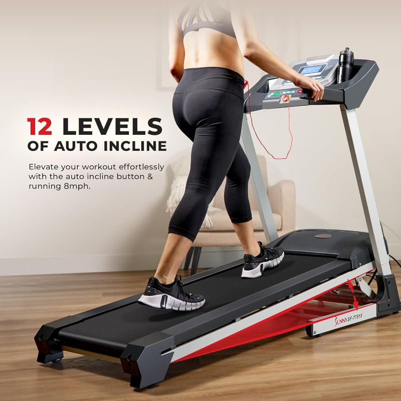 Photo 1 of *POWERS ON** Sunny Health & Fitness Premium Foldable Treadmill for Home, Running or Walking with Auto Incline, Shock Absorption, Digital Display, Optional 20” Running Deck, Free SunnyFit App Bluetooth Connection
