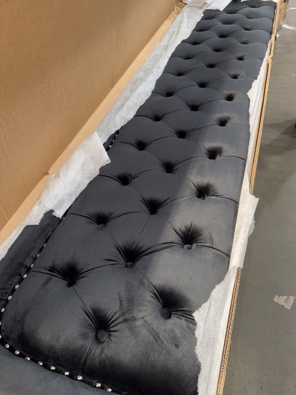 Photo 2 of *STOCK PHOTO JUST FOR REFERENCE** Niccae Velvet Soft Cushion Tufted Button Headboard, Modern Minimalist Rectangular Velvet Mattress Headboard, Filled with High-Density Sponge Cushion Backrest (K Black)