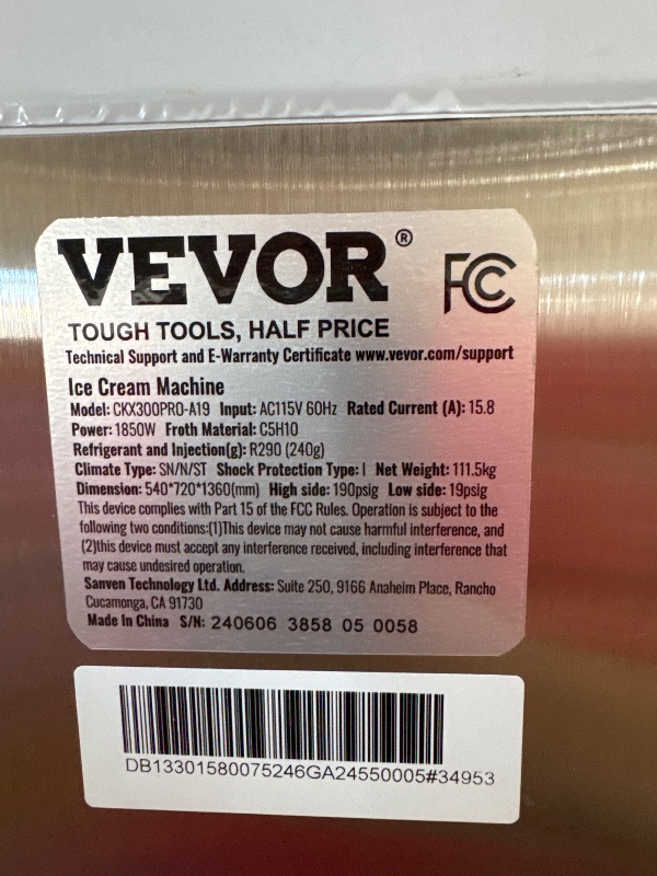 Photo 2 of *POWERS ON//NOT FULLY TESTED** VEVOR 1850W Commercial Soft Ice Cream Machine 3 Flavors 5.3 to 7.4Gallon per Hour PreCooling at Night Auto Clean LCDPanel for Restaurants Snack Bar, Sliver
