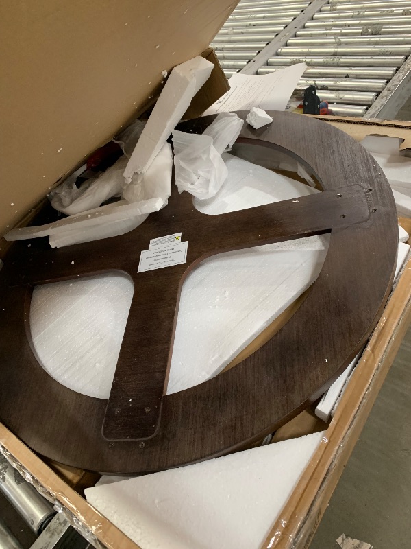 Photo 1 of **NONREFUNDABLE**FOR PARTS OR REPAIR**SEE NOTES**
Roundhill Furniture Cylina Solid Wood Glass Top Round Coffee Table with 4 Stools, Espresso