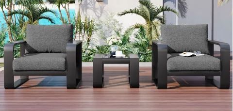 Photo 1 of 3-pieces Aluminum Frame Patio Furniture With 6.7" Thick Cushion And Coffee Table, All Weather Use Olefin fabric Outdoor Chair
