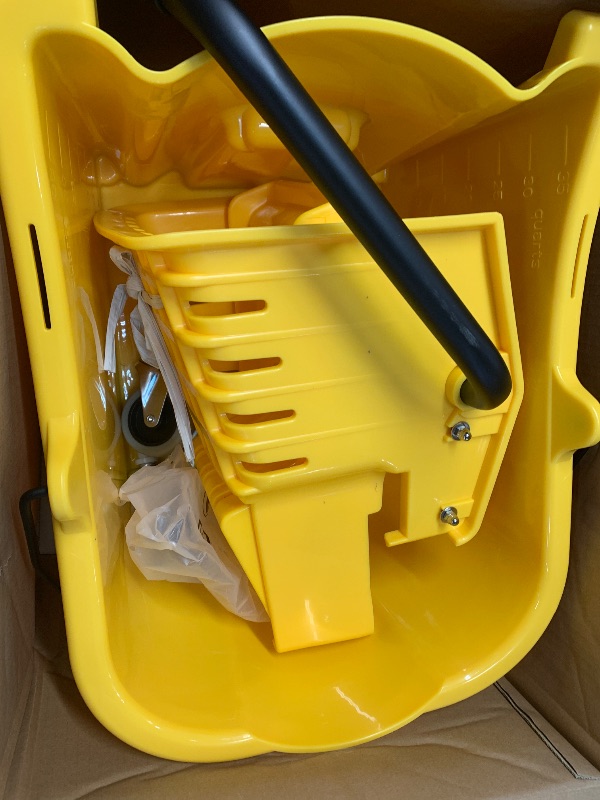 Photo 1 of Amazon Basics Side Press Wringer Combo Commercial Rectangular Mop Bucket on Wheels, 35-Quart, Yellow
