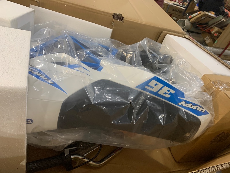 Photo 2 of Huffy CR8-R Electric Mini Bike for Teens, 19MPH Max Throttle Speed, Full Suspension, 350W Motor and 36V Battery, Ages 14+, Max Weight 130lbs., Kickstand Included, Blue Racing Graphics