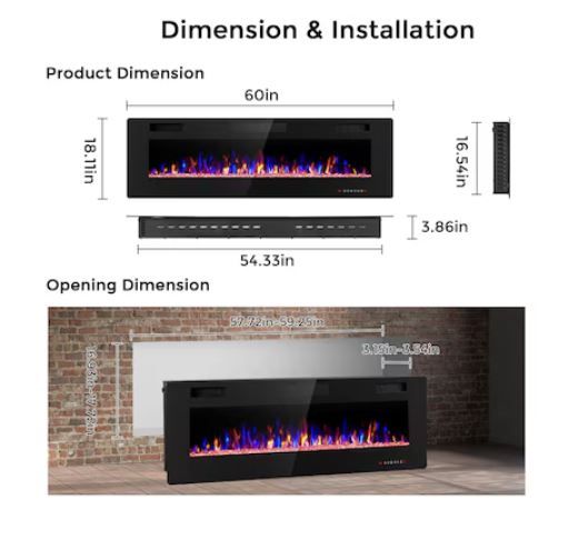 Photo 1 of *PHOTO FOR REFERENCE** COWSAR 60-in W Black Infrared Quartz Wall-mount Electric Fireplace with Remote Control Included
