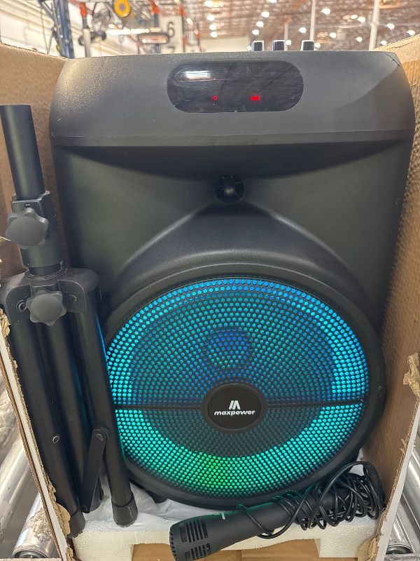 Photo 2 of *POWERS ON** Max Power MPD892-RUMBLE 12 karaoke Bluetooth speaker portable wired mic trolley speaker 12" Woofer
