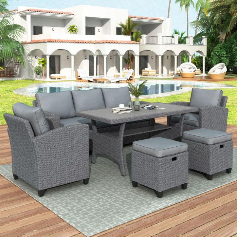 Photo 1 of ***NONREFUNDABLE - PARTIAL - SET - PARTS ONLY - SEE COMMENTS***
6Pc Outdoor Wicker Set Patio Garden Backyard Sofa Set (Gray Rattan+Gray Cushion)