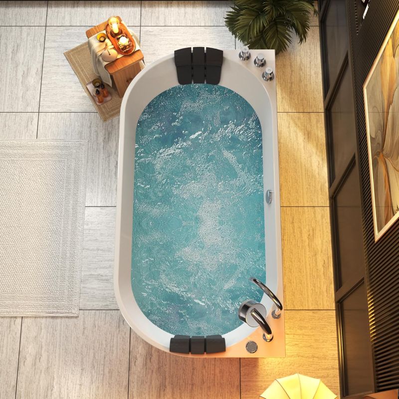 Photo 1 of ****Smaller size, used, and scratches****  Empava 71" Freestanding Whirlpool Hydro Massage Bathtub, Acrylic 8 Jets Tub, 59" x 29.5", ETL Certified, Includes Faucet, Handheld Shower, and Waterproof Pillows