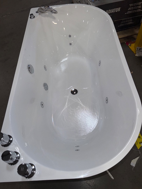 Photo 2 of ****Smaller size, used, and scratches****  Empava 71" Freestanding Whirlpool Hydro Massage Bathtub, Acrylic 8 Jets Tub, 59" x 29.5", ETL Certified, Includes Faucet, Handheld Shower, and Waterproof Pillows