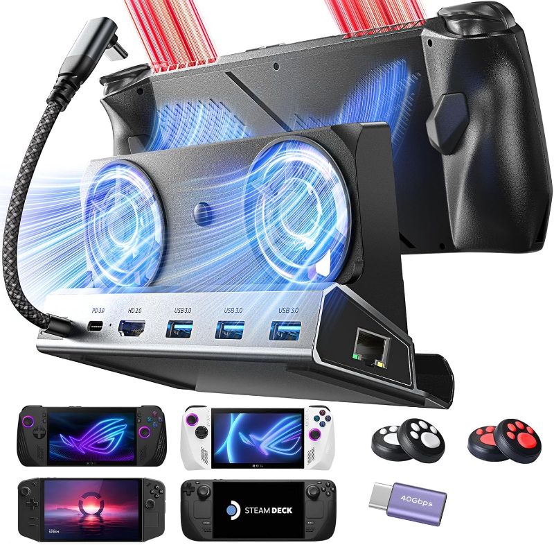 Photo 1 of *STOCK PHOTO FOR REFERENCE** LISEN Docking Station for ASUS ROG ALLY X & Steam Deck & Lenovo Legion GO, Dual Cooling Fan [Zero Distraction] ROG ALLY Dock Station with 4K@60Hz,USB 3.0*3, PD100W and Ethernet Fit For Steam Deck OLED