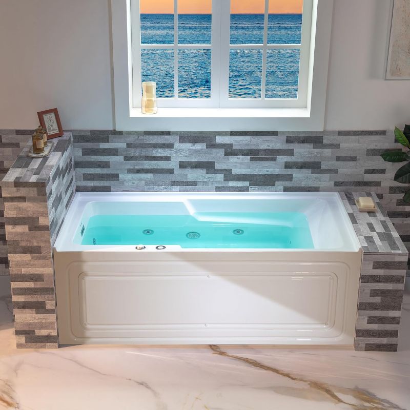 Photo 1 of *NOT FULLY TESTED//PHOTO FOR REFERENCE** WOODBRIDGE 60" Alcove Acrylic Rectangular Whirlpool Heated Jetted Tub in White with Right Drain,