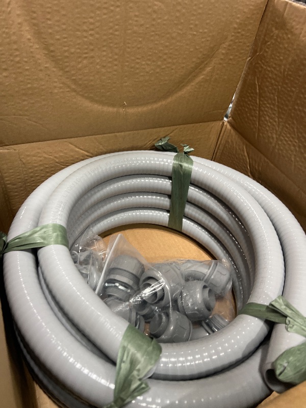 Photo 2 of (1 inch Dia * 25 Feet) Yariwiz Flexible Electrical Conduit Liquid Tight PVC Conduit Kit with 3 PCS Coupling, 3 PCS Elbow and 7 PCS Strap, Sealtight Seal Flex Liquidtight Wire Outdoor Non Metallic Grey