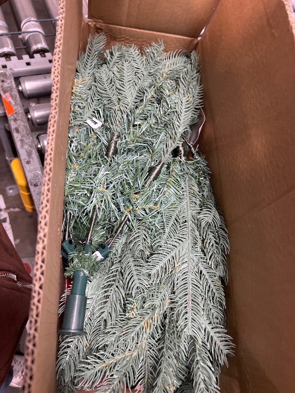 Photo 2 of 4 FT Artificial Skinny Christmas Tree,Unlit Blue Spruce Slim Pencil Xmas Tree with 566 PE&PVC Mixed Branch Tips,Hinged Pine Tree with Metal Stand for Home Office Décor