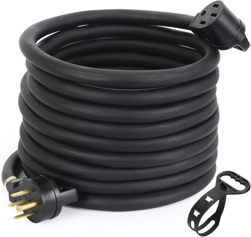 Photo 1 of 30FT 50 Amp RV/EV Extension Cord Outdoor with Grip Handle, 4 Prong Flexible Heavy Duty 6/3+8/1 Gauge STW RV Power Cord Waterproof, NEMA 14-50P to 14-50R,Black,UL Listed
