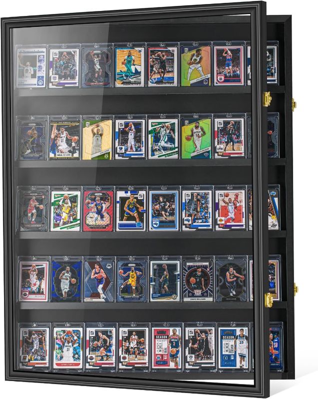 Photo 1 of 40 Graded Sport Card Display Case XL Baseball Card Display Case Wooden Wall Cabinet for Basketball Football Hockey Trading Cards Display Collectibles Souvenirs
