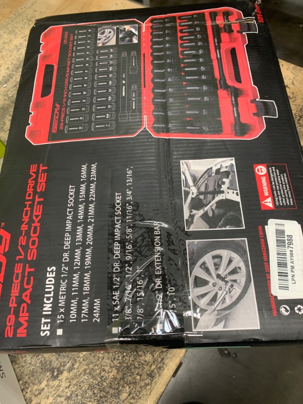 Photo 1 of 29-Piece 1/2" Drive SAE and Metric Impact Socket Set with Extension Bars - CR-V Material