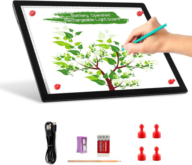 Photo 1 of A4 Wireless Battery Powered Light Pad, TOHETO Tracing Light Box Dimmable Brightness Rechargeable LED Light Board Portable Cordless Copy Board for Artist Drawing Sketching X-ray Viewing
