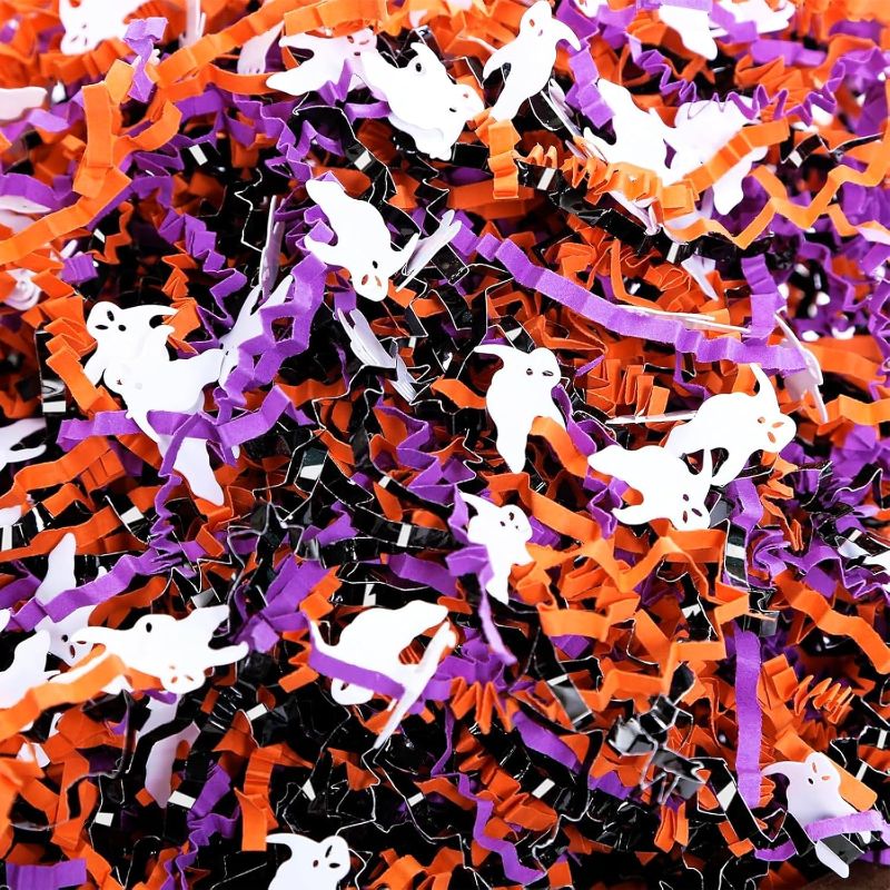 Photo 1 of 1 LB Crinkle Cut Paper Shred Filler Great for Gift Wrapping, Basket Fillers, Birthday, Gift Wrapping, Anniversary, Halloween Christmas Party Decor Filling Supplies Black Orange Purple