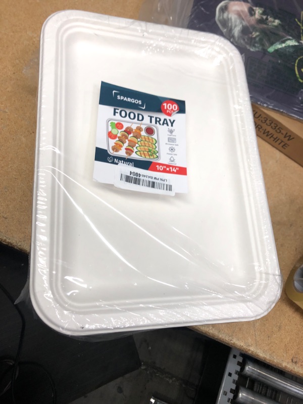 Photo 2 of 100 Pack 14 Inch Heavy Duty Disposable Food Trays Compostable Large Paper Plates Made From Natural Material Biodegradable for Party Serving Crawfish Lobster Crab BBQ Holiday Feast Seafood Supplies