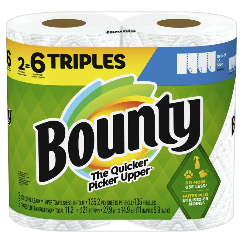 Photo 1 of 


Bounty
Bounty Select-A-Size Paper Towels, White, 2 Triple Rolls = 6 Regular Rolls (Pack of 1) SHO26
4.8 stars out of 4 reviews
(4.8)|
4 ratings