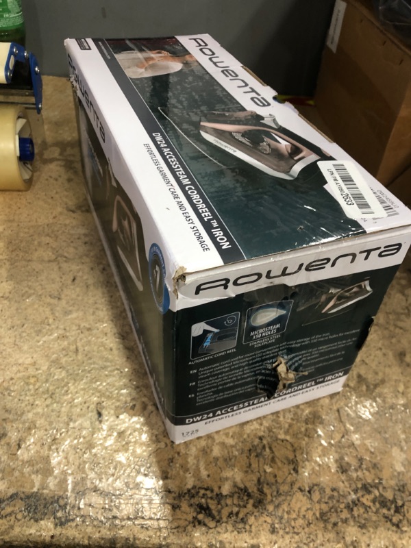 Photo 1 of ***(MINOR DAMAGE/ SEE NOTES) ***
Rowenta, Iron, Access Stainless Steel Soleplate Steam Iron with Retractable Cord, Powerful Steam Diffusion, Auto-off, Anti-Drip, 1725 Watts, Ironing, Black Clothes Iron, DW2459