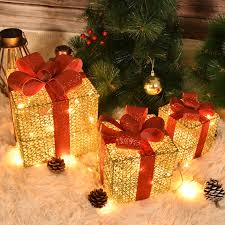 Photo 1 of * MISSING PARTS* Christmas Lighted Gift Boxes, Set of 3 Lighted Gift Boxes Christmas Decorations with 50 LED Light for Outdoor Indoor and Porch Yard Christmas Tree Lighted Display