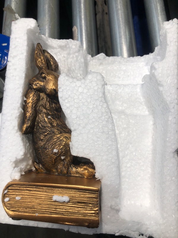 Photo 2 of (ONLY ONE) 
Book Ends for Shelves to Hold Books Hevay Duty,Decorative Bookends for Bookshelf Décor,Cute Animal Rabbit Book Stopper Easter Bunny Statues for Home, Office Desk, Living Room Decoration,1 Pair (Gold)