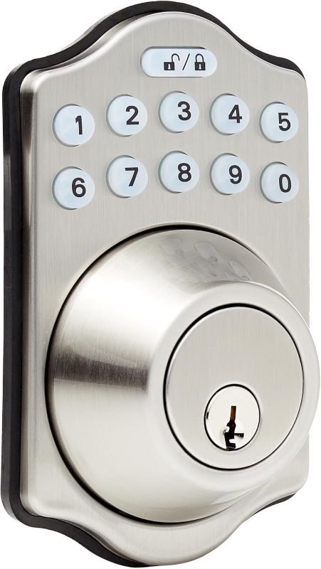 Photo 1 of **see notes** Amazon Basics Traditional Electronic Keypad Deadbolt Door Lock, Keyed Entry Option, Traditional, black