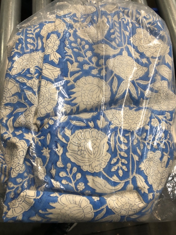 Photo 1 of ATOSII Azora Blue 100% Cotton Rectangle Fall Tablecloth, Handblock Floral Print Linen Table Cloth for Kitchen Dining I Parties, Outdoors, Christmas, Thanksgiving I 72 X 120 Inches I 10 Seater