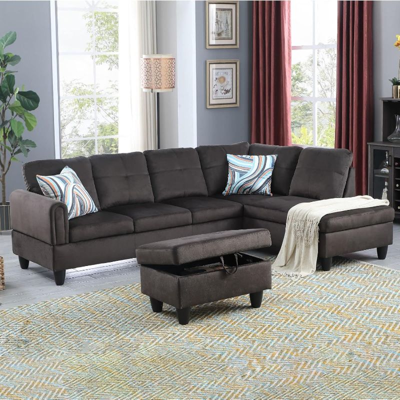 Photo 1 of ***SEE NOTES*** 
Living Room Furniture Sets, Microfiber Sectional Couches,L Shaped Couch with Ottoman and Chaise, Sofa Set for Living Room/Apartment(Right-Facing,Dark Brown)
