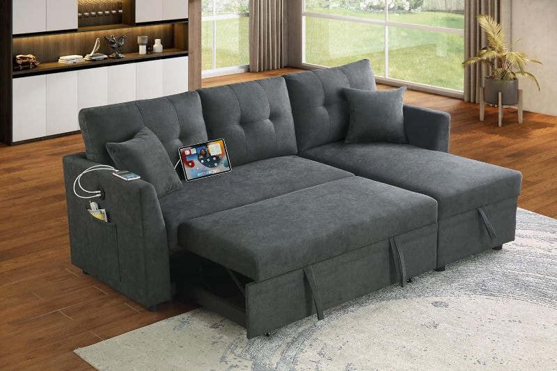 Photo 1 of ***NONREFUNDABLE - INCOMPLETE - THIS SALE FINAL - SEE COMMENTS***
Eafurn L-Shape Reversible Sectional Sofa Bed Convertible Sleeper Corner Couch w/USB Ports and Storage Chaise, 4 in 1 Pull-Out Sofabed for Living Room, Apartment, Office