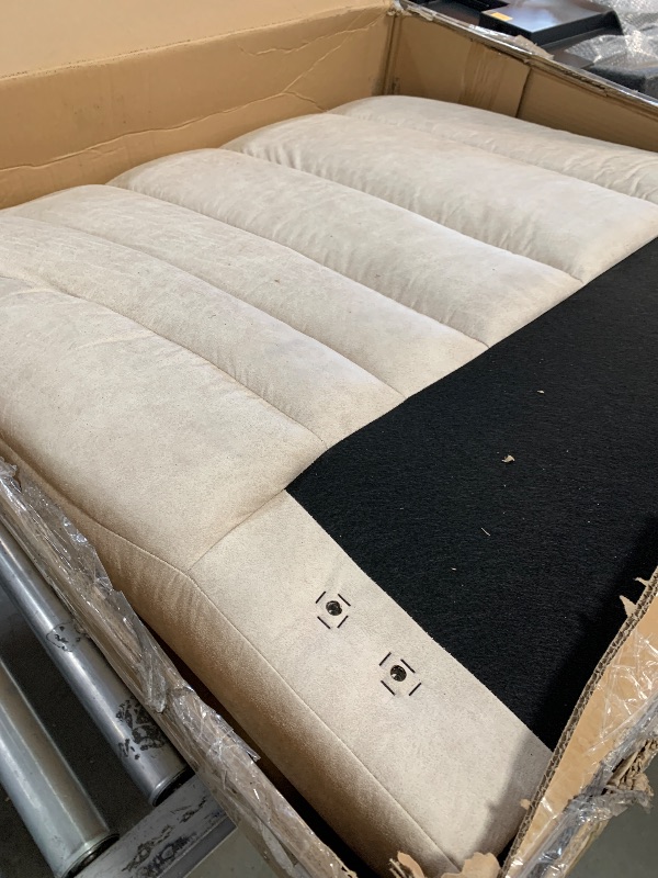 Photo 3 of **box 1 of 3 ONLY** EOVTK Queen Size Upholstered Platform Bed, Thick Fabric Upholstered Grounded Bed with Headboard and Wooden Slat Support, Beige